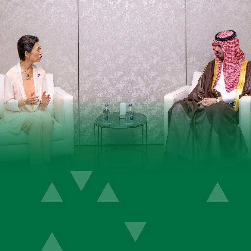 Prince Faisal bin Ayyaf meets Her Imperial Highness Princess Hisako Takamado at the Saudi Pavilion in Expo Osaka 2025